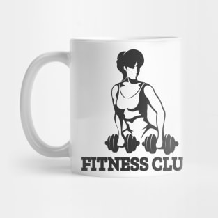 Athletic woman with dumbbells Fitness club emblem Mug